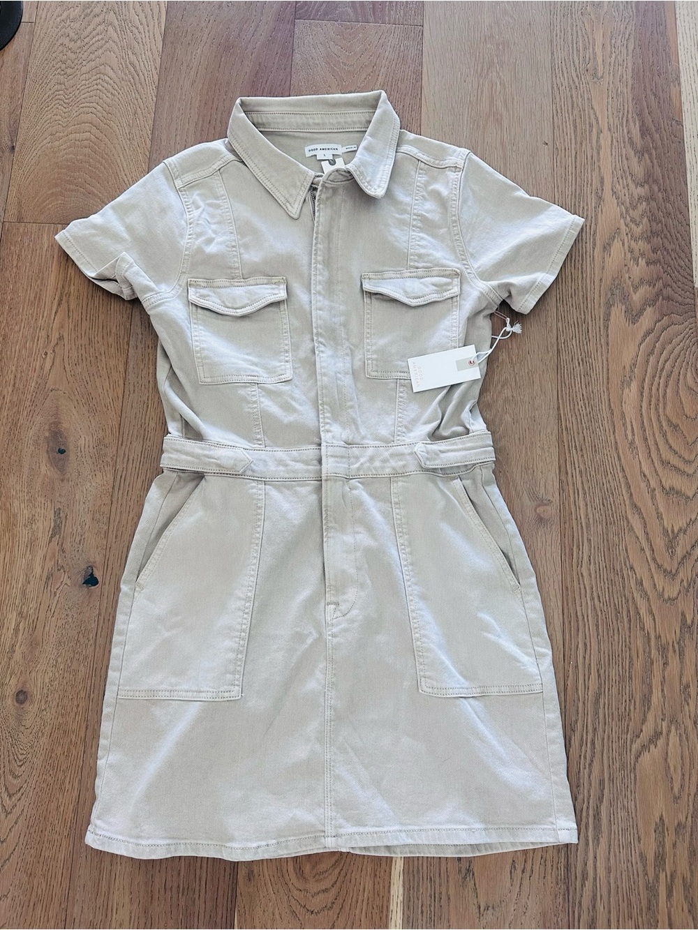 Casual Good American/ Anthropologie Denim Dress in Light Beige, L, NWT